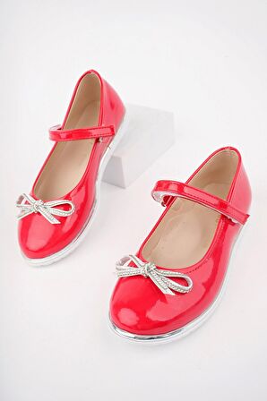 Termo Taban Bıyık Fiyonk Kırmızı Rugan Kız Çocuk Ayakkabı