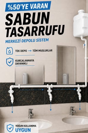 Hilal Kimya Depolu Sabunluk Sistemi | 5 Musluklu | 10 Lt Merkezi Depolu | Alttan Basmalı | Okul, Cami ve Toplu Kullanım İçin - Beyaz