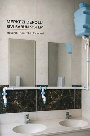 Hilal Kimya Depolu Sabunluk Sistemi | 5 Musluklu | 10 Lt Merkezi Depolu | Alttan Basmalı | Okul, Cami ve Toplu Kullanım İçin - Mavi