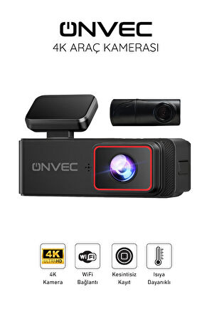 Onvec 4K Ultra HD Araç Kamerası – 140° Geniş Açı, Döngüsel Kayıt, G‑Sensör & Park İzleme