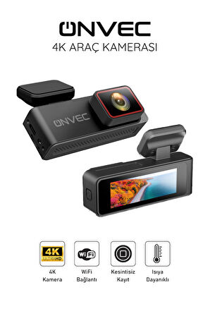 Onvec 4K Ultra HD Araç Kamerası – 140° Geniş Açı, Döngüsel Kayıt, G‑Sensör & Park İzleme