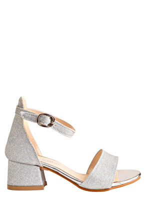 Çocuk Parlak Simli Topuklu Abiye Ayakkabı