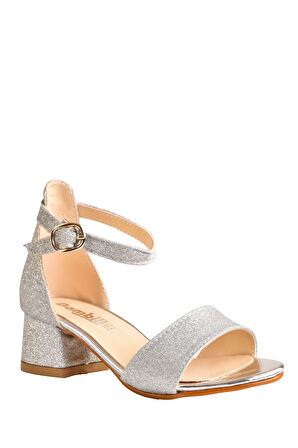 Çocuk Parlak Simli Topuklu Abiye Ayakkabı