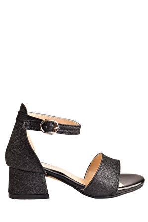 Çocuk Parlak Simli Topuklu Abiye Ayakkabı