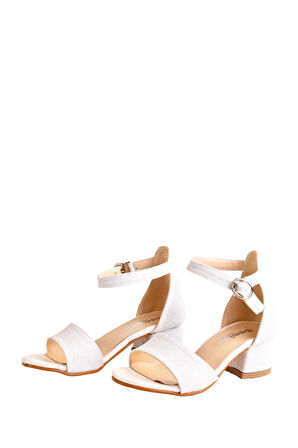 Çocuk Parlak Simli Topuklu Abiye Ayakkabı