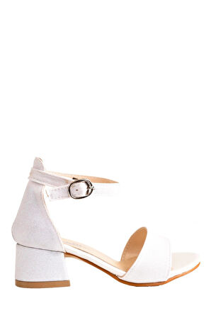 Çocuk Parlak Simli Topuklu Abiye Ayakkabı