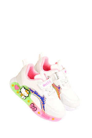 Günlük Kız Çocuk Spor Ayakkabı Hello Kitty Süs Detay Işıklı Taban Lastik Bağcık Sneaker 120