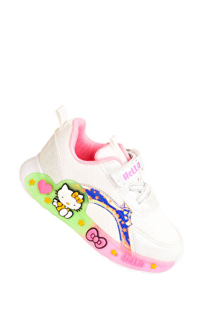 Günlük Kız Çocuk Spor Ayakkabı Hello Kitty Süs Detay Işıklı Taban Lastik Bağcık Sneaker 120