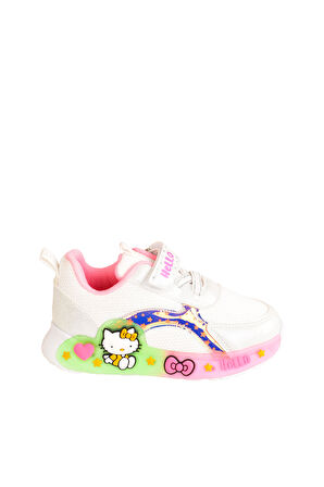 Günlük Kız Çocuk Spor Ayakkabı Hello Kitty Süs Detay Işıklı Taban Lastik Bağcık Sneaker 120