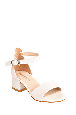 Çocuk Parlak Simli Topuklu Abiye Ayakkabı