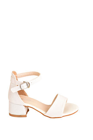 Çocuk Parlak Simli Topuklu Abiye Ayakkabı