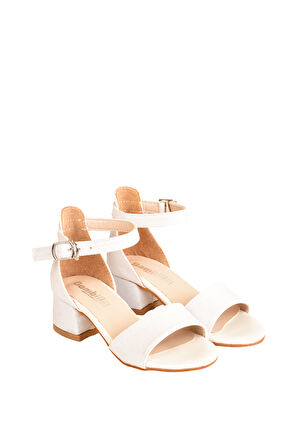 Çocuk Parlak Simli Topuklu Abiye Ayakkabı