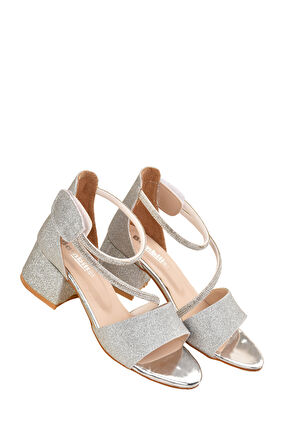 Kum Simli Günlük Kız Çocuk 4 Cm Topuklu Sandalet Abiye Ayakkabı