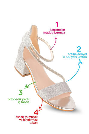 Kum Simli Günlük Kız Çocuk 4 Cm Topuklu Sandalet Abiye Ayakkabı