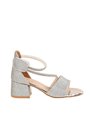 Kum Simli Günlük Kız Çocuk 4 Cm Topuklu Sandalet Abiye Ayakkabı