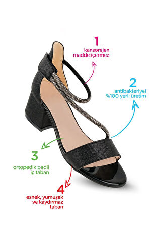 Kum Simli Günlük Kız Çocuk 4 Cm Topuklu Sandalet Abiye Ayakkabı