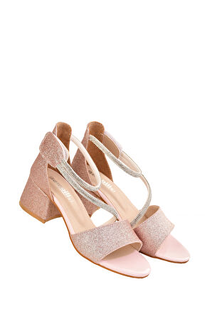 Kum Simli Günlük Kız Çocuk 4 Cm Topuklu Sandalet Abiye Ayakkabı