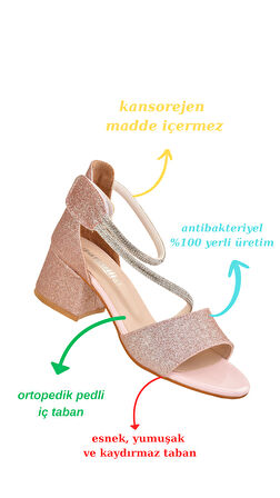 Kum Simli Günlük Kız Çocuk 4 Cm Topuklu Sandalet Abiye Ayakkabı