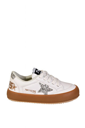 Sstar Beyaz Gümüş Kız Çocuk Cırtlı Bantlı Sneaker Spor Ayakkabı