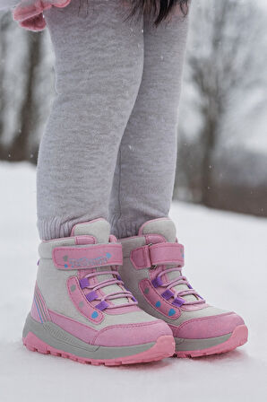 Kız Çoçuk Sim Detaylı Kışlık Kaymaz Taban Su Geçirmez Cırt Cırtlı  Yarım Bot