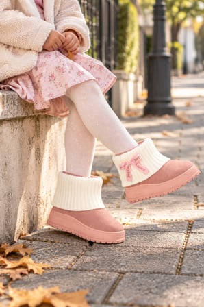 Kız Çocuk Örgü Detaylı Kürklü Kışlık Bot – Sıcak Tutan Rahat Günlük Bot