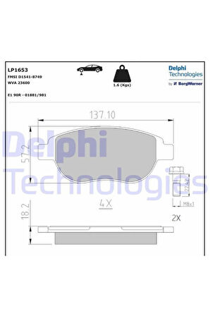 ÖN BALATA P207 06 P307 00 DOBLO 01 PARTNER 03 BERLINGO 00 C3 02 C4 04 XSARA 00 DELPHI LP1653 1647873