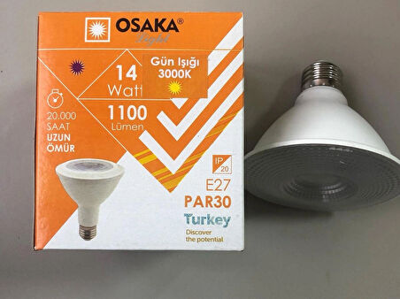5 ADET OSAKA E27 PAR 30 LED LAMBA 14W=100W  1100 LÜMEN 3000K SARI