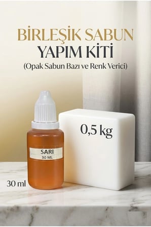 500 gr Opak Sabun Bazı + Sarı Sabun Boyası 30 ml Seti – El Yapımı Sabun Hobi Kiti