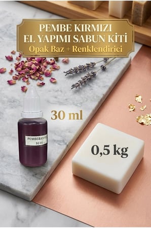 500 gr Opak Sabun Bazı + Pembe Kırmızı Sabun Boyası 30 ml Seti – El Yapımı Sabun Seti