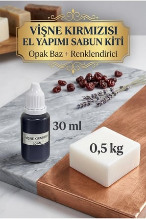 500 gr Opak Sabun Bazı + Vişne Kırmızı Sabun Boyası 30 ml Seti – Profesyonel Sabun Yapım Kiti