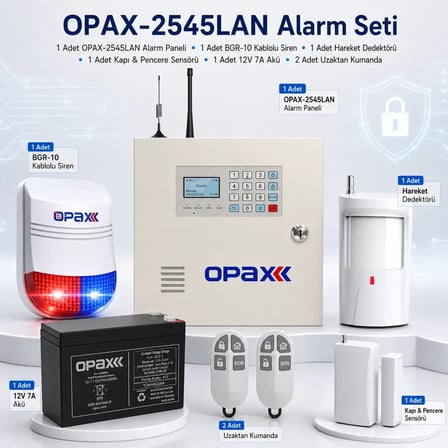 OPAX-2545LAN BGR-10 Kablolu Sirenli Akülü LAN/PSTN Ev ve İşyeri Alarm Seti