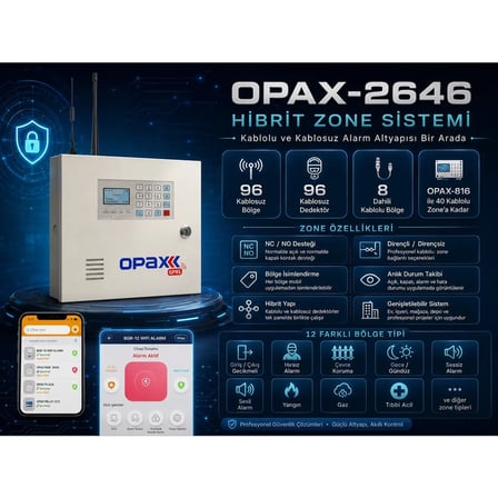OPAX-2646 Kablolu ve Kablosuz GPRS/GSM Alarm Paneli