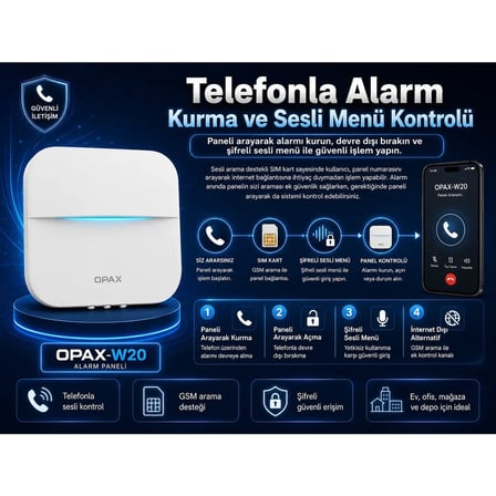 OPAX-W20-BEYAZ+BGR-09 GPRS I WİFİ & BGR-09 KABLOSUZ SİRENLİ ALARM SİSTEMİ (1 YIL AHM ÜCRETSİZ)