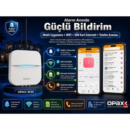 OPAX-W20-BEYAZ+BGR-09 GPRS I WİFİ & BGR-09 KABLOSUZ SİRENLİ ALARM SİSTEMİ (1 YIL AHM ÜCRETSİZ)