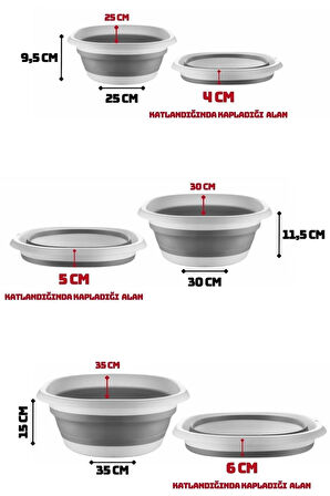 3'Lü Set Akordiyon Badya Seti - Katlanır Leğen, Kova, Çeyiz Seti