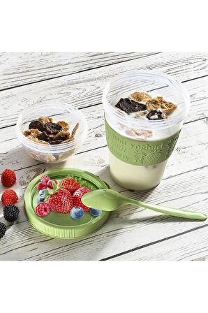 4 ADET Diyet & Kahvaltı için Çatal & Kaşıklı Kapaklı Yoğurt Müsli Salata Meyve Saklama Kabı - 600 ml