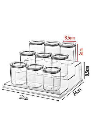 Stantlı, Etiketli 9'lu Kare Baharat Saklama Kabı ŞEFFAF