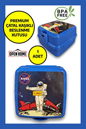 Premium Beslenme Kutusu 4 Bölmeli Astronot Mavi