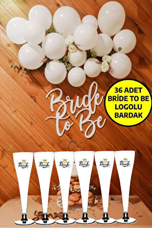 36'lı Logolu Plastik Gümüş Renk Ayaklı Şampanya Kadehi 36 Adet Parti Team Bride Kadeh Seti