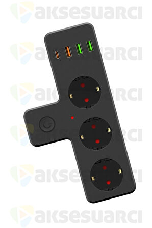 vmk Nesil 3'lü Duvar Priz Termal Akım Korumalı Priz 3 x USB, 1 x Type-C 20W PD Giriş Life 103768