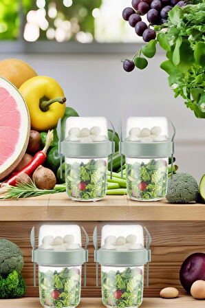 4 Adet Diyet & Kahvaltı Için Çatal & Kaşıklı Kapaklı Yoğurt Müsli Salata Meyve Saklama Kabı - 800 ml