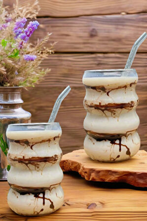 6 Adet Borosilikat Boğumlu Model Kokteyl ve Soğuk-Sıcak Kahve Bardağı Pipet 350ML