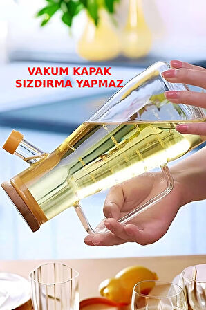 2 Adet Vakumlu Bambu Kapaklı Şef Yağdanlık, Zeytinyağı Sıvıyağ, Yağlık (900 ML)