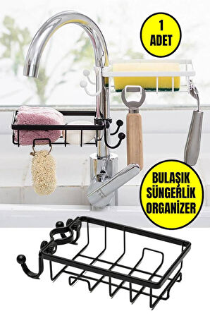 Paslanmaz Çelik Mutfak Banyo Musluğuna Sabitlenebilir Sabun ve Sünger Tutucu Organizer