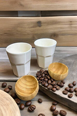 4'lü Set - 2 Adet Macchiato Bardak - 2 Adet Bambu İkramlık