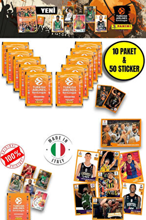 Panini 2024-25 Turkish Airlines Euroleague Sticker 10 Paket  (50 Adet Sticker)