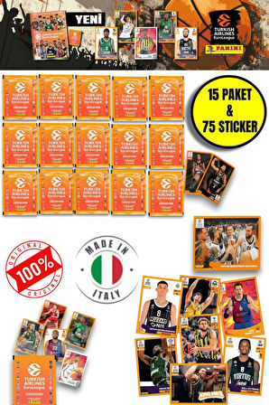 Panini 2024-25 Turkish Airlines Euroleague Sticker 15 Paket  (75 Adet Sticker)