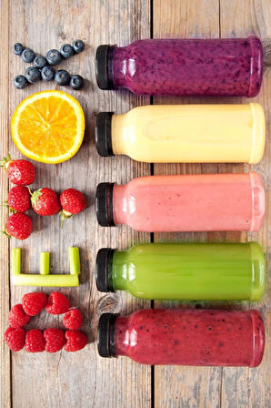 10 Adet Smoothie Detoks Şişesi Şeffaf Plastik Sızdırmaz Kapak Köşeli Meyve Suyu Şişesi 300 Ml