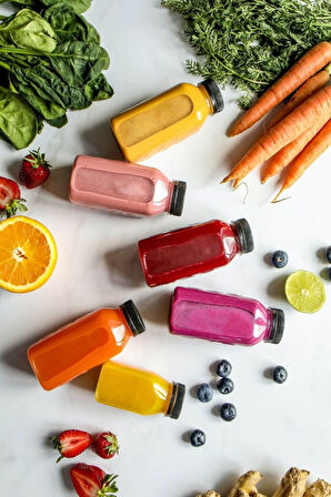 3 Adet Smoothie Detoks Şişesi Şeffaf Plastik Sızdırmaz Kapak Köşeli Meyve Suyu Şişesi 300 ML