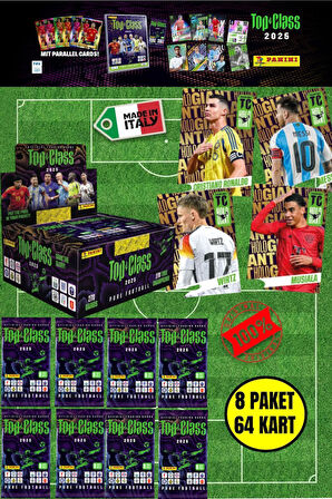 Panini Adrenalyn Top Class - 2025 Official Trading Card Futbolcu Kartları - 8 PAKET (64 KART)